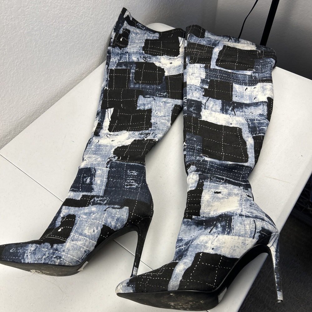 Shein Meriden Womens Rhinestone Denim‎ Thigh High Boots Size 11 - Picture 5 of 7
